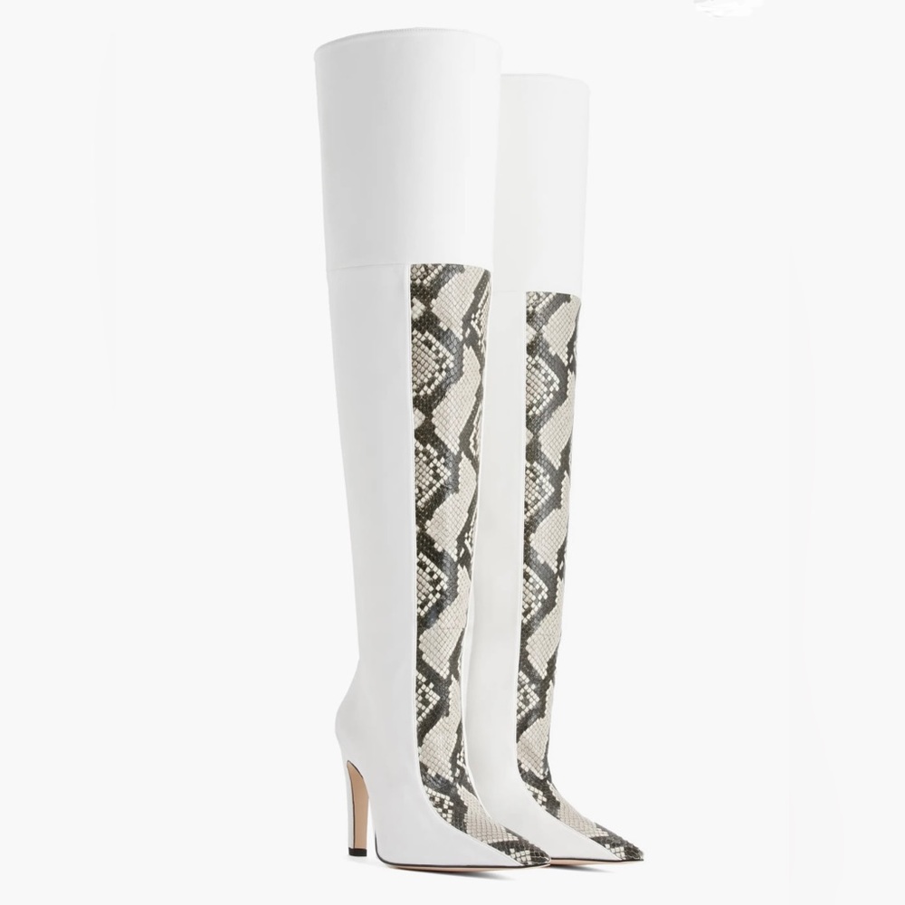 🔥The Koko Good American Over The Knee Snake Embossed Boots New White Sold Out - Picture 3 of 9